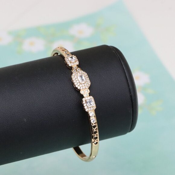 Elegant Rose Gold Bangle with Rectangle and Round Stone Design, XPBL0518 - Picture 8 of 12